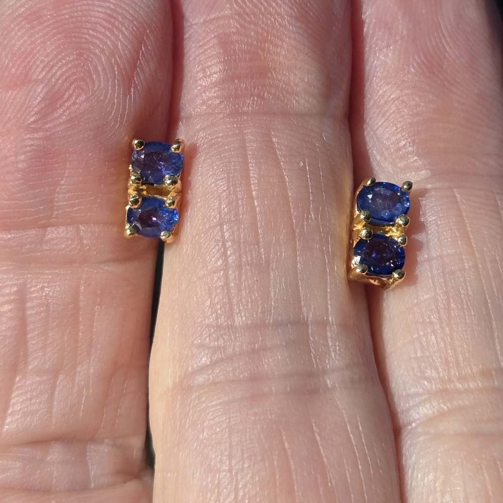 Sapphire Natural Cushion Cut Gemstone Stetling & Gold Earrings 2keach - Picture 6 of 8